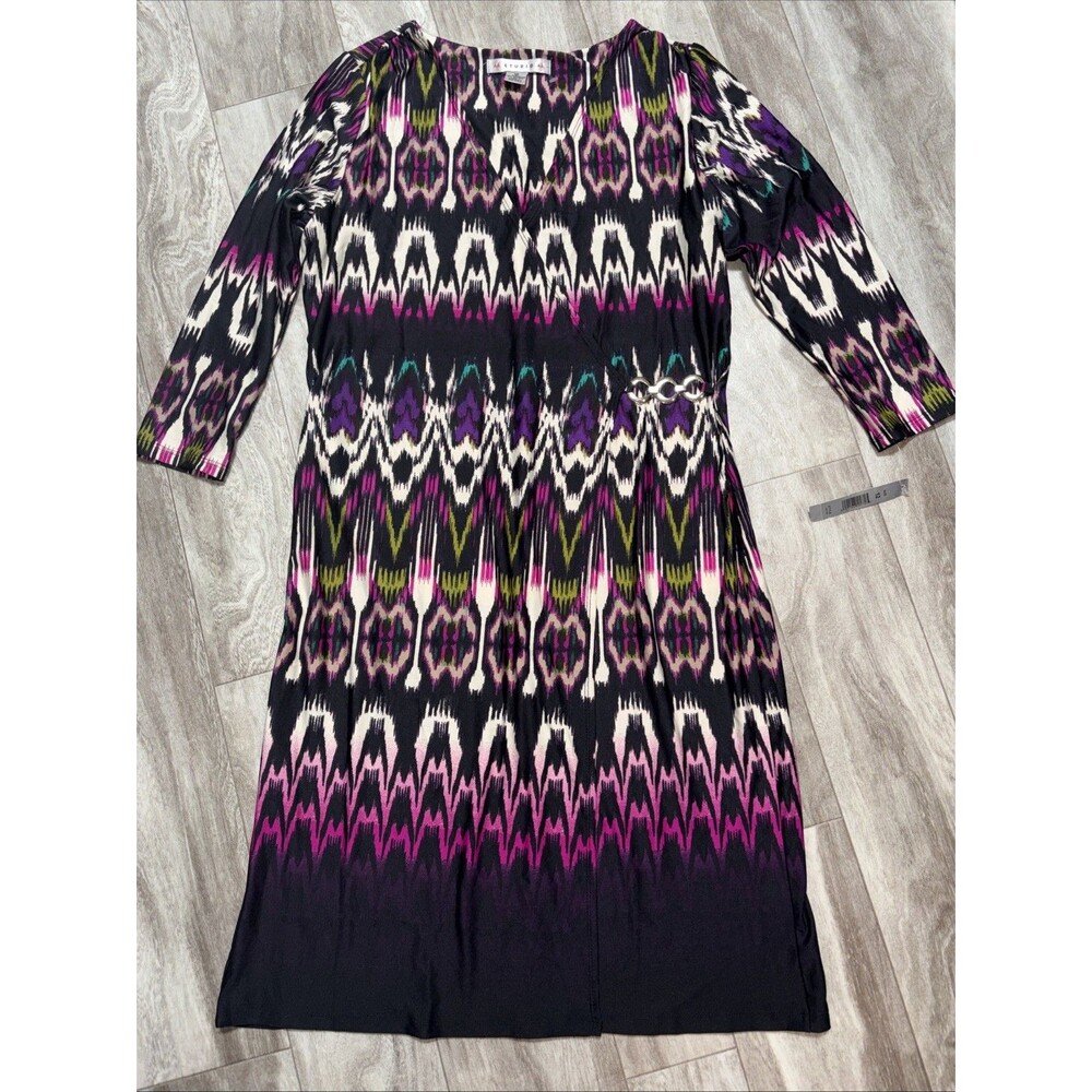 AA Studio AA Multicolored Stretch 3/4 Sleeves V-Neck Wrap Dress Size  12